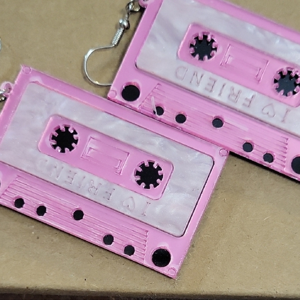 Retro NWT Cassette Tape Earrings - Pink
